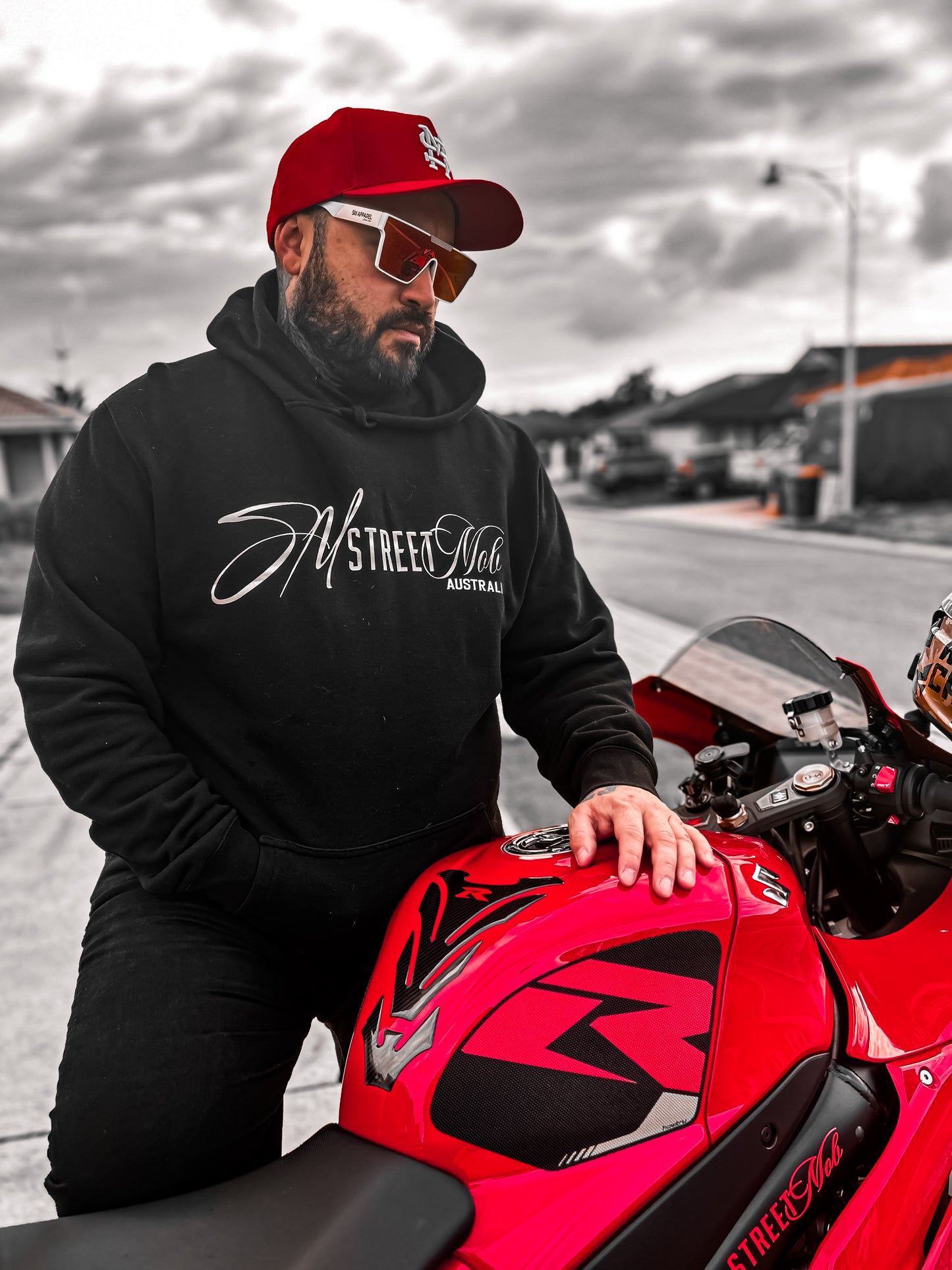 Full Red Deep Fit A-Frame Hat with White Logo