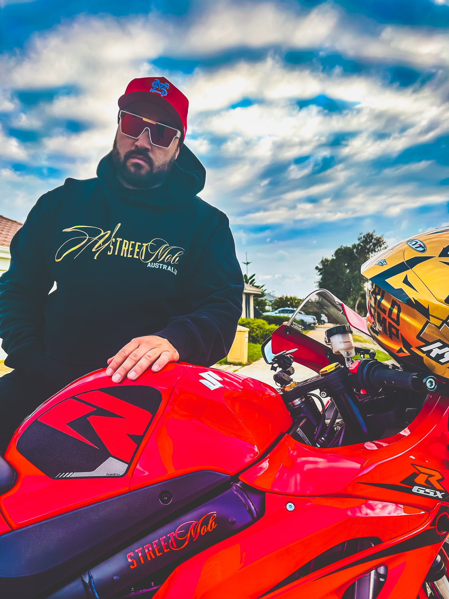 Full Red Deep Fit A-Frame Hat with White Logo